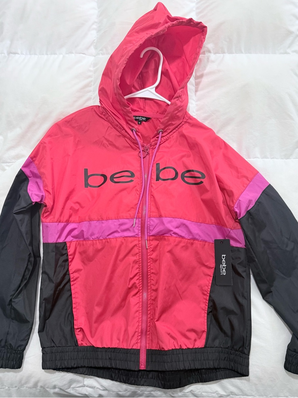 bebe Hot Pink & Purple Colorblock Hooded Jacket with Black Panels